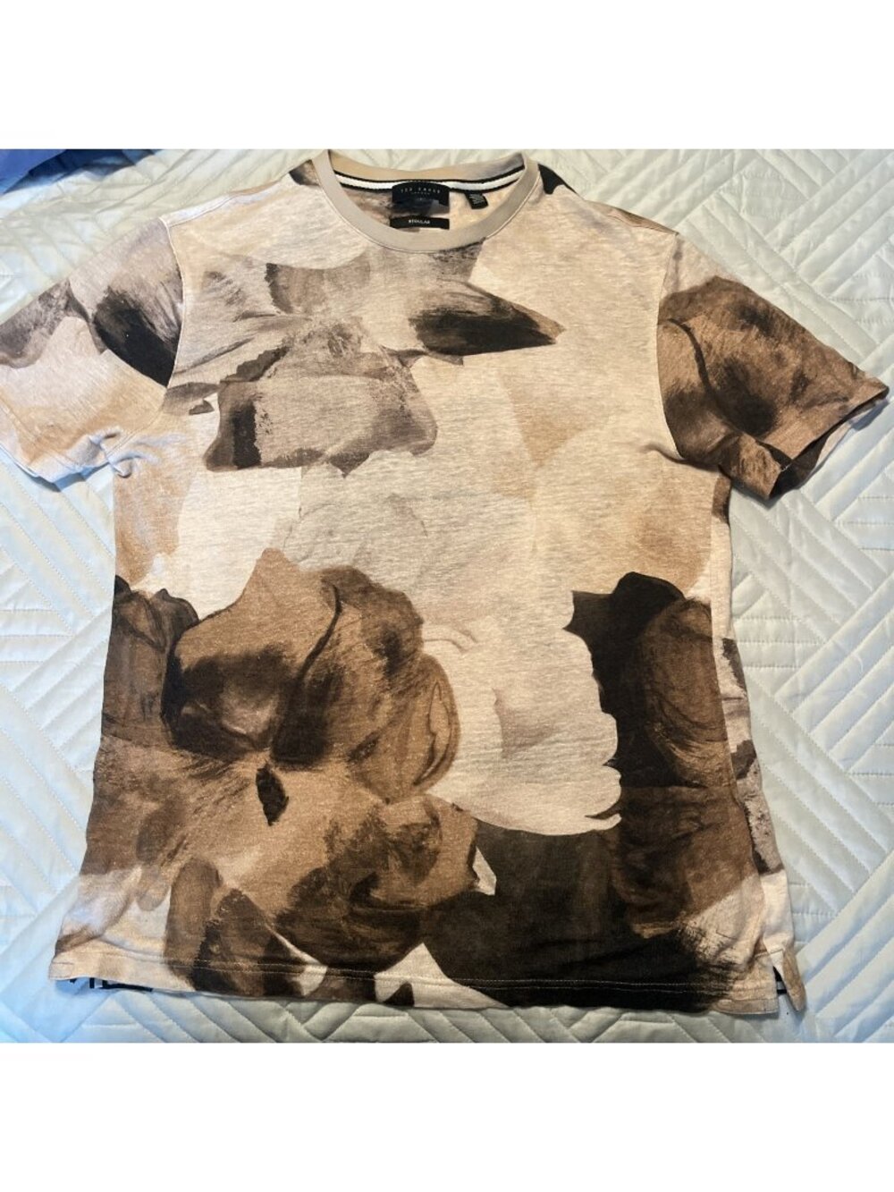 Ted Baker Mens Linen Blend TShirt Crewneck Size 1 X-small brown floral regular